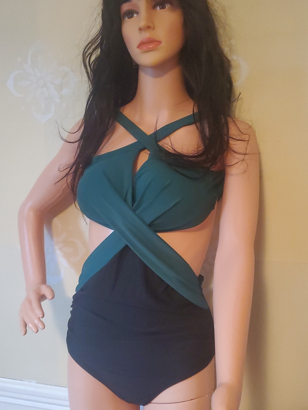Teal One-Piece Swimsuit with Black Accents